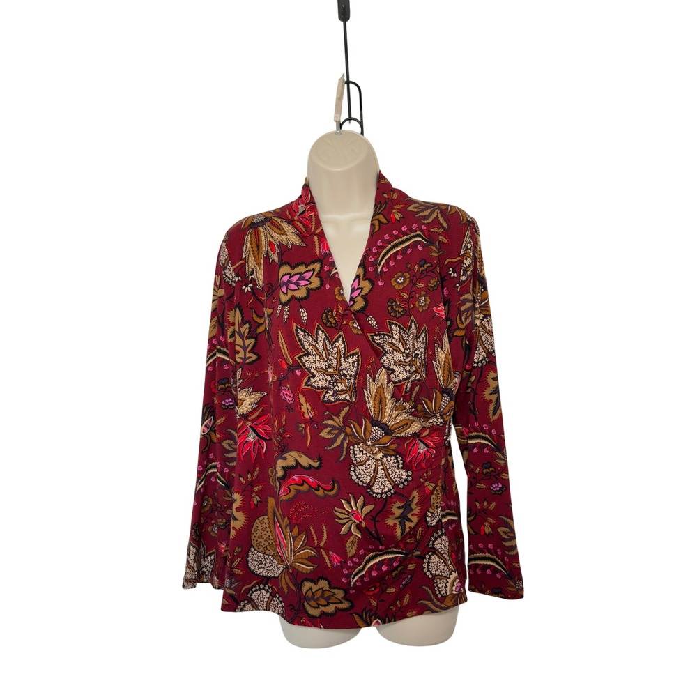 Talbots Women Petite Large Blouse Paisley V Neck‎ Side Cinching Whimsigoth Boho